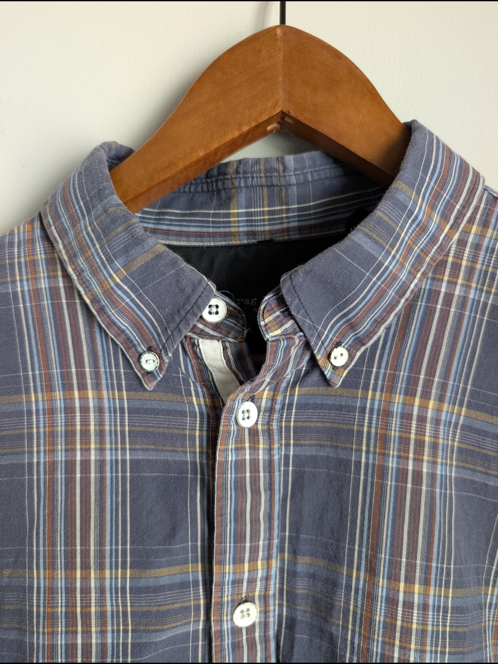 Rag & Bone Shirt Mens XL Fit 2 Blue Plaid Long Sleeve Button Up Slim Fit Casual